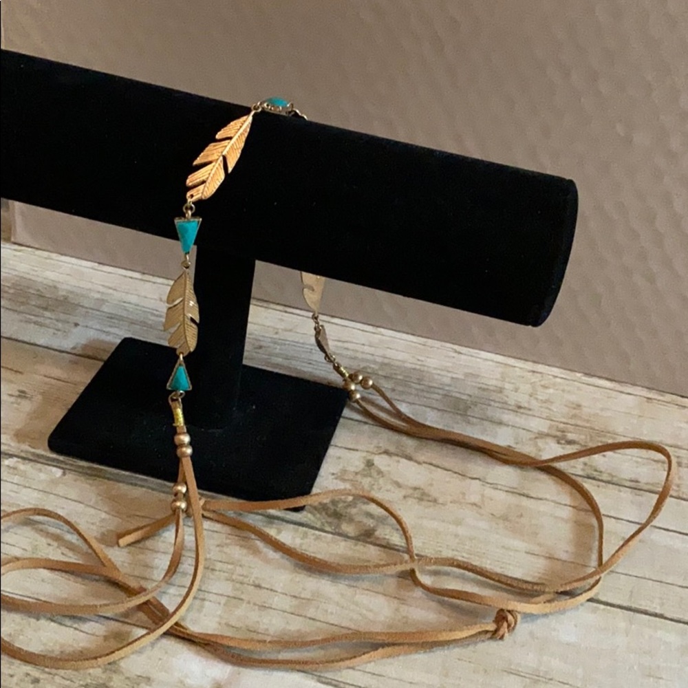 🌸American Eagle Gold Feather Turquoise Headband